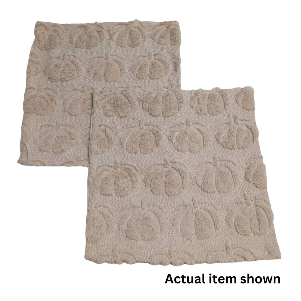 🎃 Fall Cottagecore Blush Faux Fur Pumpkin Throw Pillow Covers Set 2 18x18